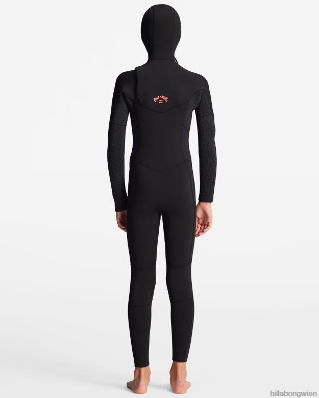Billabong Clothing 00V682741 | Billabong 5/4-Synergy-Neoprenanzug mit Brustreißverschluss und Kapuze wildes Schwarz Mädchen