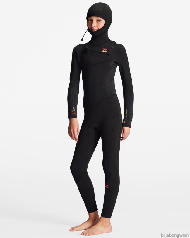 Billabong Clothing 00V682741 | Billabong 5/4-Synergy-Neoprenanzug mit Brustreißverschluss und Kapuze wildes Schwarz Mädchen