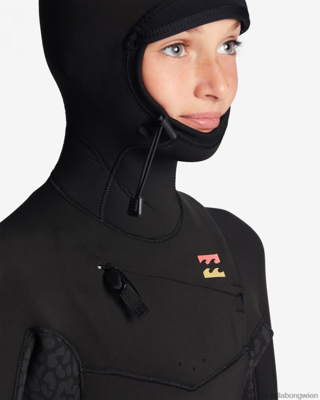 Billabong Clothing 00V682741 | Billabong 5/4-Synergy-Neoprenanzug mit Brustreißverschluss und Kapuze wildes Schwarz Mädchen