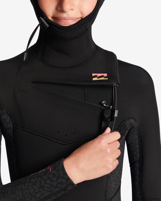 Billabong Clothing 00V682741 | Billabong 5/4-Synergy-Neoprenanzug mit Brustreißverschluss und Kapuze wildes Schwarz Mädchen