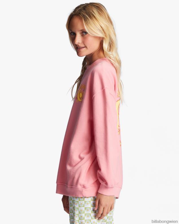 Billabong Clothing 00V682707 | Billabong Sweatshirt mit Rundhalsausschnitt, das Wellen macht rosa Augenzwinkern Mädchen