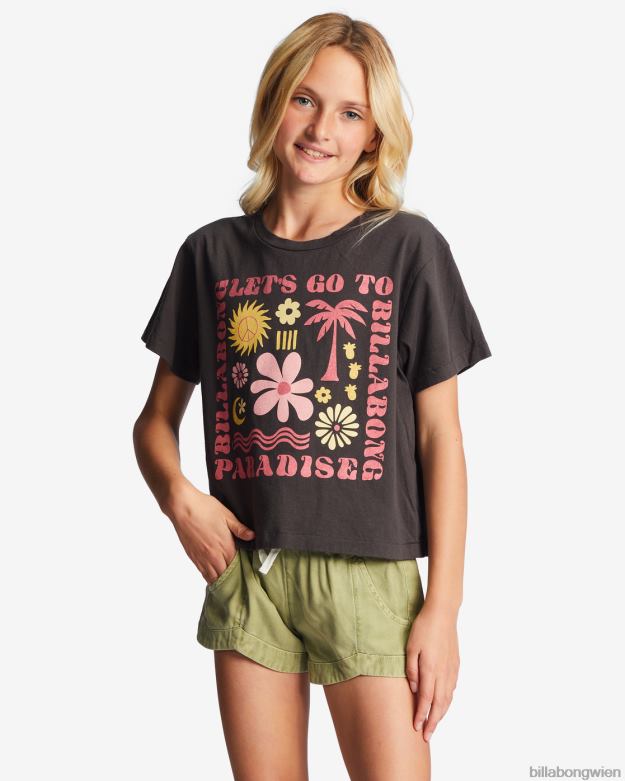 Billabong Clothing 00V682681 | Billabong 4-16 kastenförmiges T-Shirt „Lass uns ins Paradies gehen“. aus schwarz Mädchen