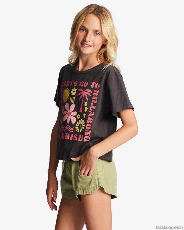 Billabong Clothing 00V682681 | Billabong 4-16 kastenförmiges T-Shirt „Lass uns ins Paradies gehen“. aus schwarz Mädchen